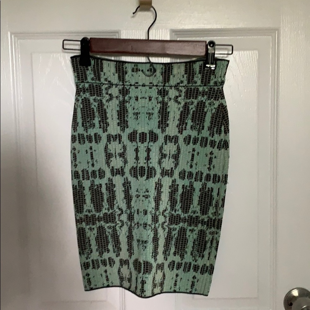 BCBG bandage skirt. Green snake print